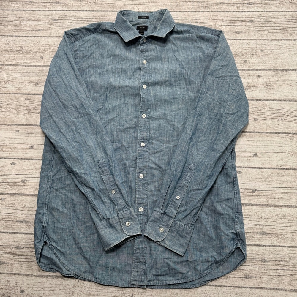 J.Crew Ludlow Shirt Mens L Blue Cotton Slim Fit Chambray Button Down Long Sleeve